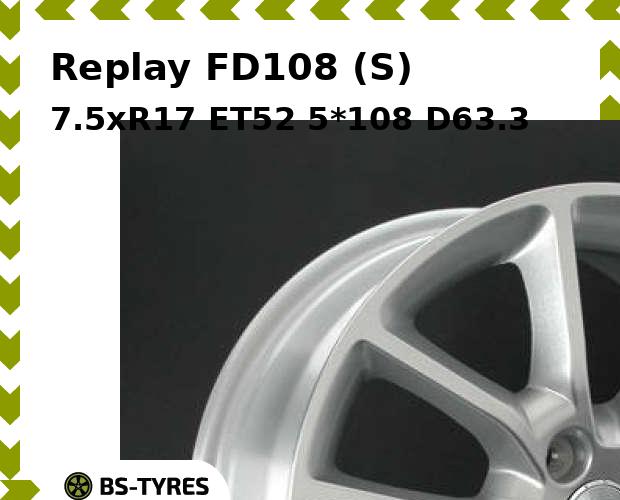 Колесный диск Replay, FD108 (S) 7.5xR17 ET52 5*108 D63.3
Колесный диск Replay, FD108 (S) 7.5xR17 ET52 5*108 D63.3