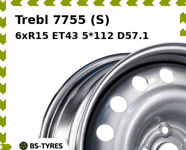 Колесный диск Trebl, 7755 (S) 6xR15 ET43 5*112 D57.1
Колесный диск Trebl, 7755 (S) 6xR15 ET43 5*112 D57.1