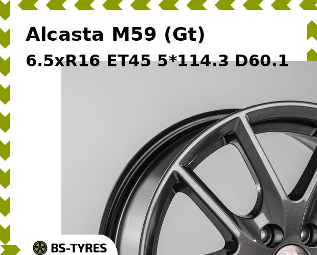 Колесный диск Alcasta, M59 (Gt) 6.5xR16 ET45 5*114.3 D60.1
Колесный диск Alcasta, M59 (Gt) 6.5xR16 ET45 5*114.3 D60.1