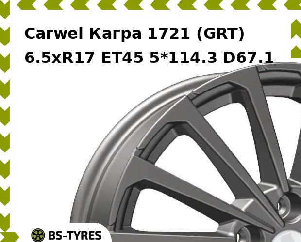Колесный диск Carwel, Кагра 1721 (GRT) 6.5xR17 ET45 5*114.3 D67.1
Колесный диск Carwel, Кагра 1721 (GRT) 6.5xR17 ET45 5*114.3 D67.1