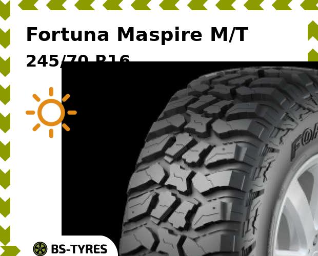 Летние шины Fortuna, Maspire M/T 245/70 R16C 118/115Q
Летние шины Fortuna, Maspire M/T 245/70 R16C 118/115Q