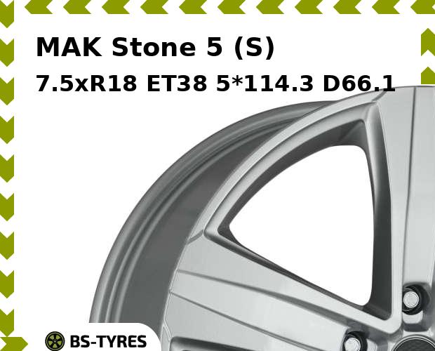 Колесный диск MAK, Stone 5 (S) 7.5xR18 ET38 5*114.3 D66.1
Колесный диск MAK, Stone 5 (S) 7.5xR18 ET38 5*114.3 D66.1