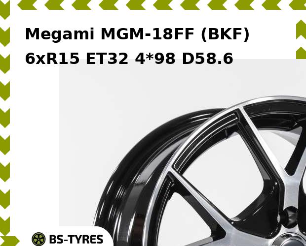 Колесный диск Megami, MGM-18FF (BKF) 6xR15 ET32 4*98 D58.6
Колесный диск Megami, MGM-18FF (BKF) 6xR15 ET32 4*98 D58.6
