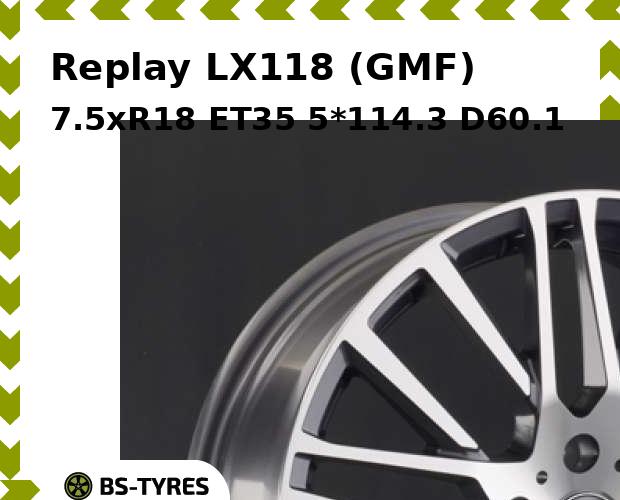 Колесный диск Replay, LX118 (GMF) 7.5xR18 ET35 5*114.3 D60.1
Колесный диск Replay, LX118 (GMF) 7.5xR18 ET35 5*114.3 D60.1