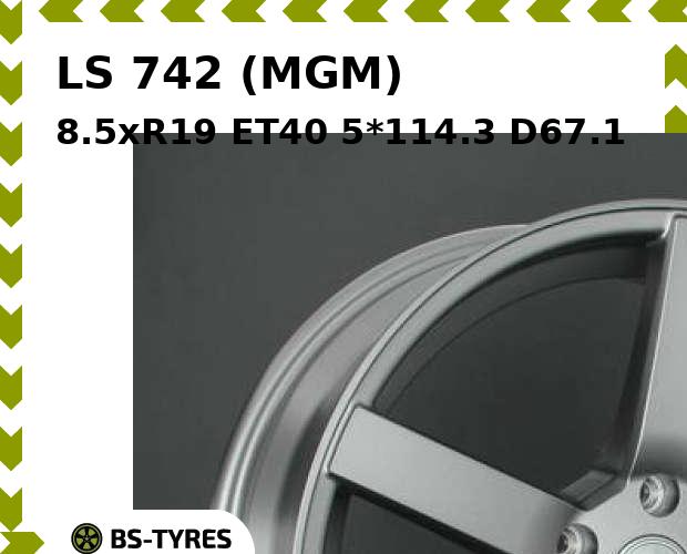 Колесный диск LS, 742 (MGM) 8.5xR19 ET40 5*114.3 D67.1
Колесный диск LS, 742 (MGM) 8.5xR19 ET40 5*114.3 D67.1