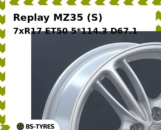 Колесный диск Replay, MZ35 (S) 7xR17 ET50 5*114.3 D67.1
Колесный диск Replay, MZ35 (S) 7xR17 ET50 5*114.3 D67.1