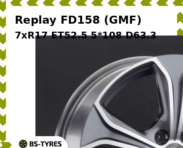 Колесный диск Replay, FD158 (GMF) 7xR17 ET52.5 5*108 D63.3
Колесный диск Replay, FD158 (GMF) 7xR17 ET52.5 5*108 D63.3