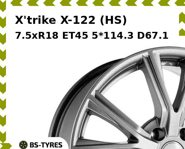 Колесный диск X'trike, X-122 (HS) 7.5xR18 ET45 5*114.3 D67.1
Колесный диск X'trike, X-122 (HS) 7.5xR18 ET45 5*114.3 D67.1
