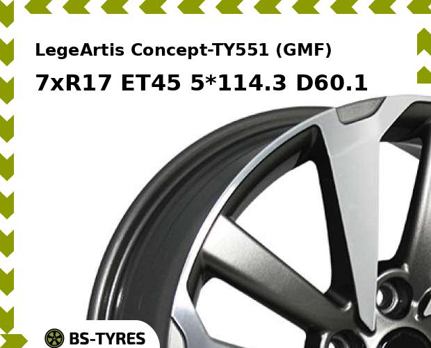 Колесный диск LegeArtis, Concept-TY551 (GMF) 7xR17 ET45 5*114.3 D60.1
Колесный диск LegeArtis, Concept-TY551 (GMF) 7xR17 ET45 5*114.3 D60.1
