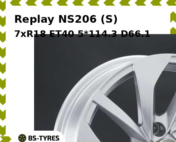 Колесный диск Replay, NS206 (S) 7xR18 ET40 5*114.3 D66.1
Колесный диск Replay, NS206 (S) 7xR18 ET40 5*114.3 D66.1