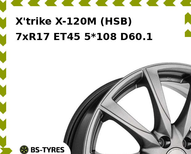 Колесный диск X'trike, X-120M (HSB) 7xR17 ET45 5*108 D60.1
Колесный диск X'trike, X-120M (HSB) 7xR17 ET45 5*108 D60.1