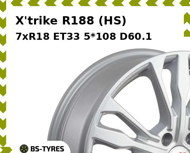 Колесный диск X'trike, R188 (HS) 7.0xR18 ET33 5*108 D60.1
Колесный диск X'trike, R188 (HS) 7.0xR18 ET33 5*108 D60.1