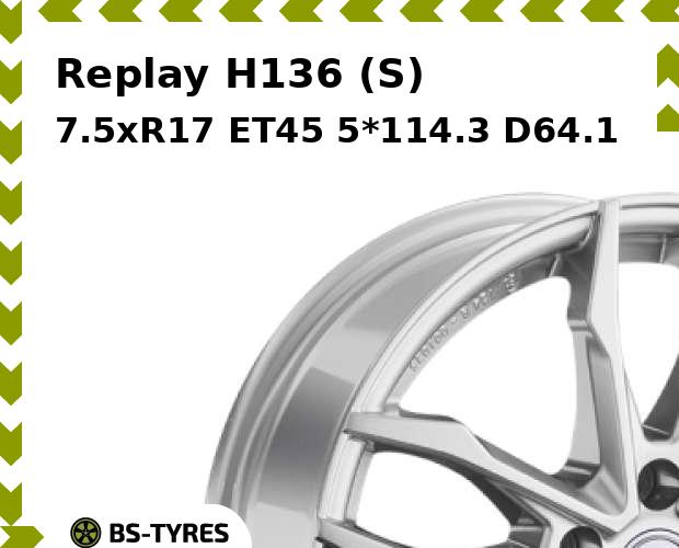 Колесный диск Replay, H136 (S) 7.5xR17 ET45 5*114.3 D64.1
Колесный диск Replay, H136 (S) 7.5xR17 ET45 5*114.3 D64.1