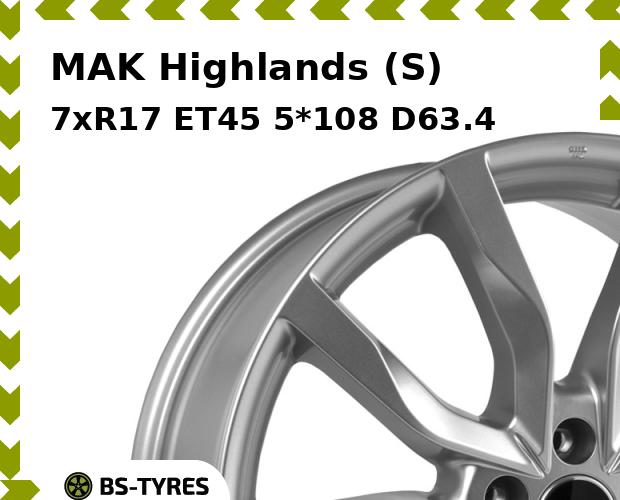 Колесный диск MAK, Highlands (S) 7xR17 ET45 5*108 D63.4
Колесный диск MAK, Highlands (S) 7xR17 ET45 5*108 D63.4