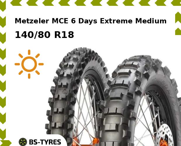 

Мотошины Metzeler, MCE 6 Days Extreme Medium 140/80 R18 70M Задняя