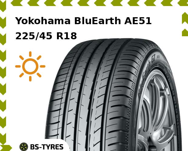 

Летние шины Yokohama, BluEarth AE51 225/45 R18 91W