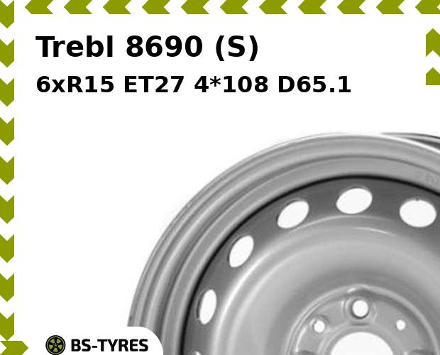 

Колесный диск Trebl, 8690 (S) 6xR15 ET27 4*108 D65.1