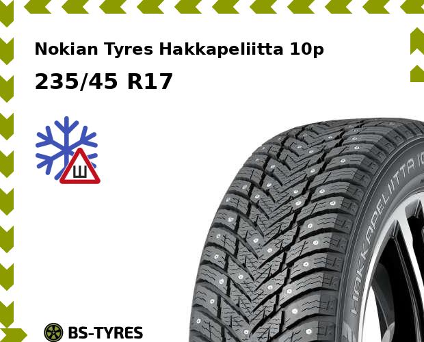 

Зимние шины Nokian Tyres, Hakkapeliitta 10p 235/45 R17 97T